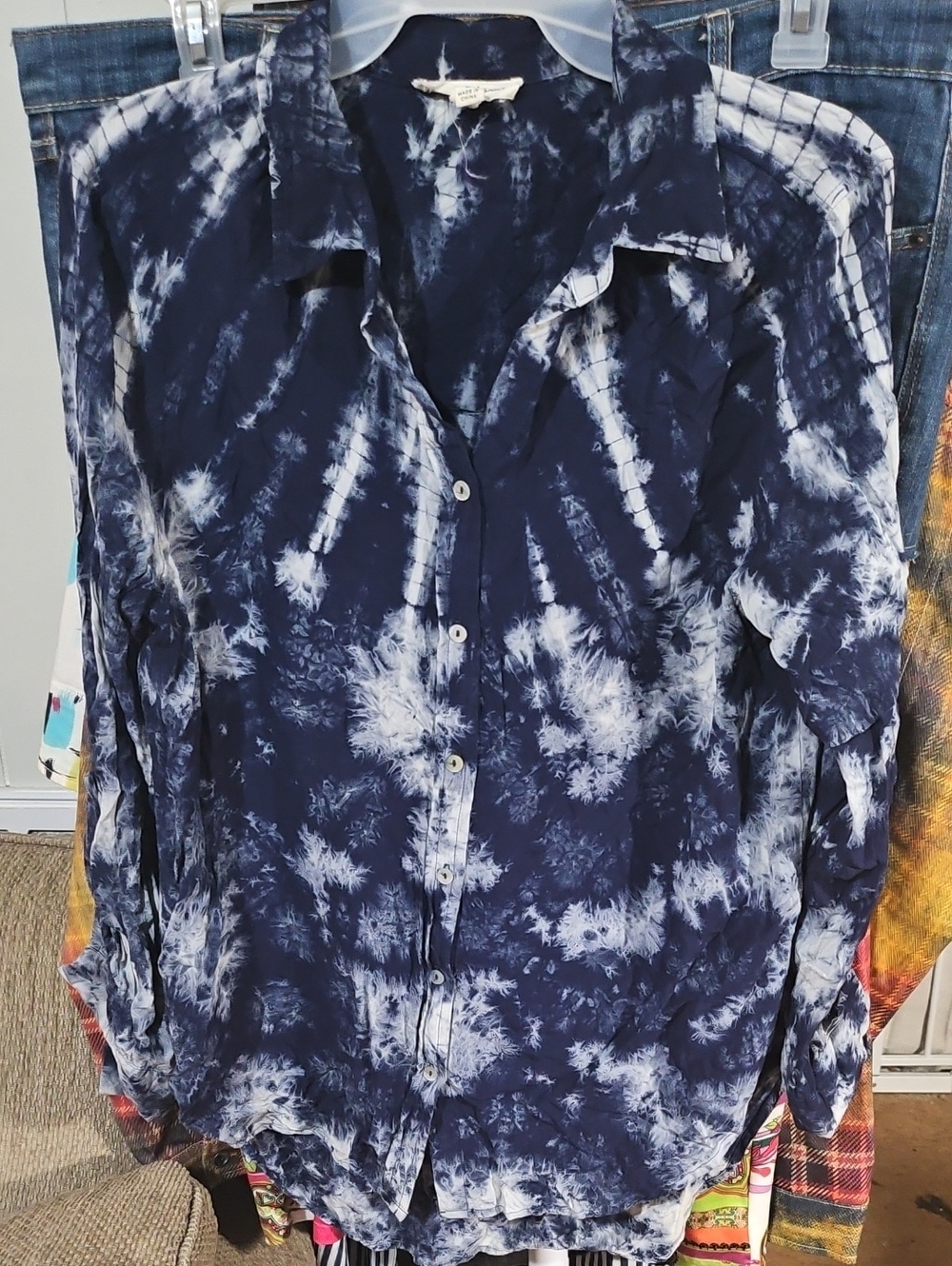 Jane and Delancey Navy and White Tie-Dye Button-Down Shirt